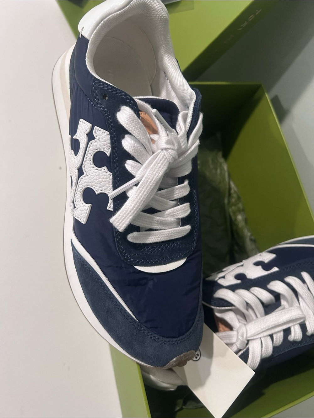 Tory Burch Navy and White Logo Running Sneakers